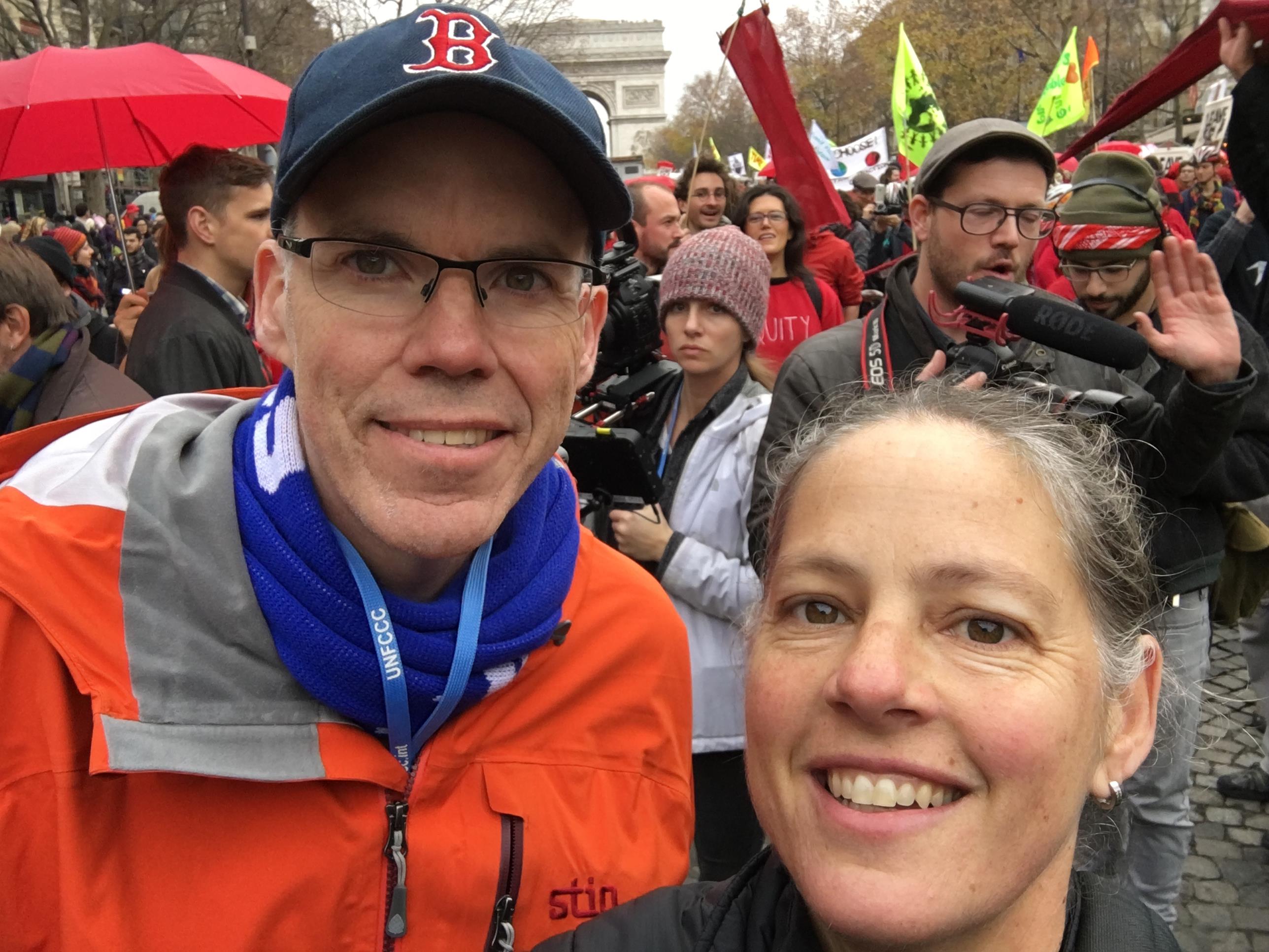 WWU master’s student Jill MacIntyre Witt is seen here with environmentalist and 350.org co-founder Bill McKibben. Nicole Brown, also of Bellingham, was among the 15,000 demonstrators in Paris at the COP21 Summit. 
