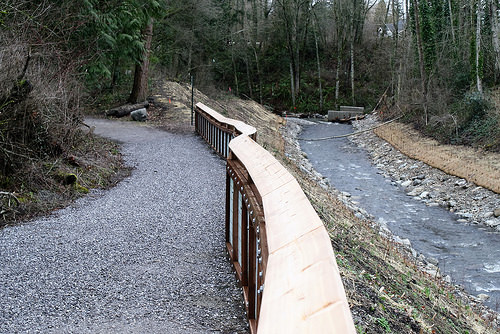 New walking and bike paths weave alongside and across the stream all the way from the lake source to the bay. Photo: Ron Kleinknecht 