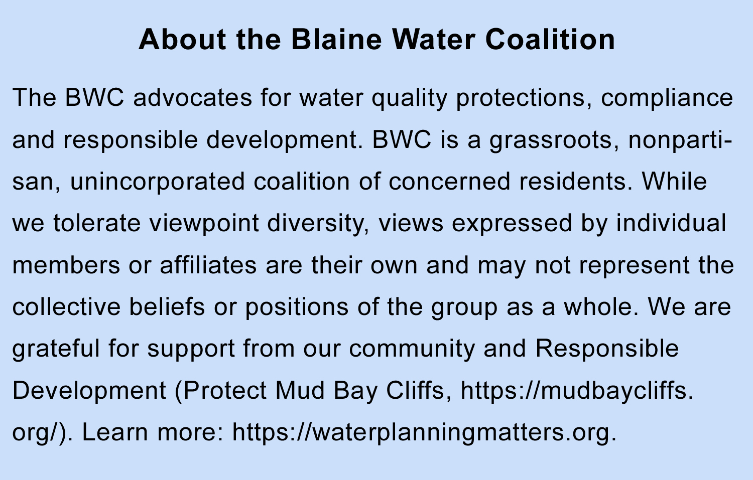About the Blaine Water Coalition